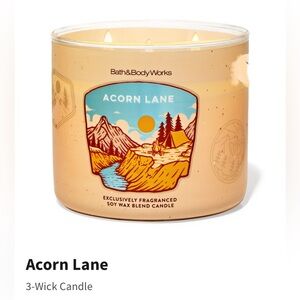 NIB Bath & Body Works “Acorn Lane” 3-Wick Candle w Decorative Metal Lid.